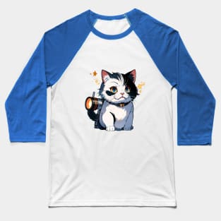 Star Cat Tshirt and Stickers Design Cute Cat Sci-Fi Characters Robot Carousel Baseball T-Shirt